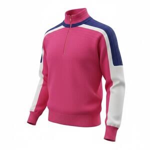 Vintage 1980s Ski Sweater Pink Purple Colorblock Wool Blend 1/4 Zip Womens M